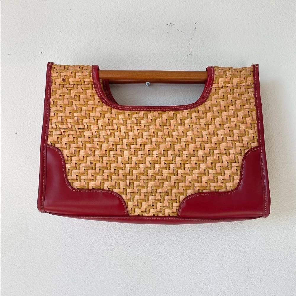 Vintage Basket Weave Bamboo Handle Purse